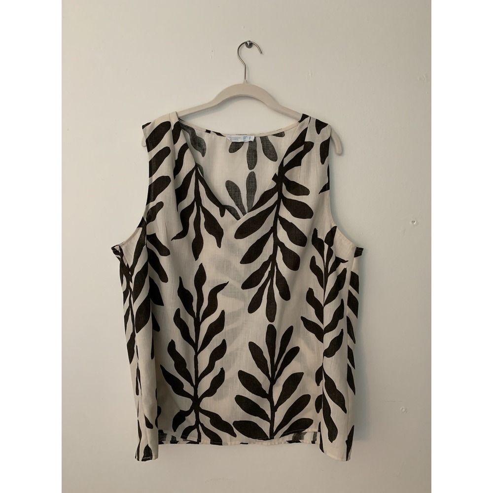 Primark Cares Resort Top Women Sz 16 Sleeveless White Black Botanical Packable